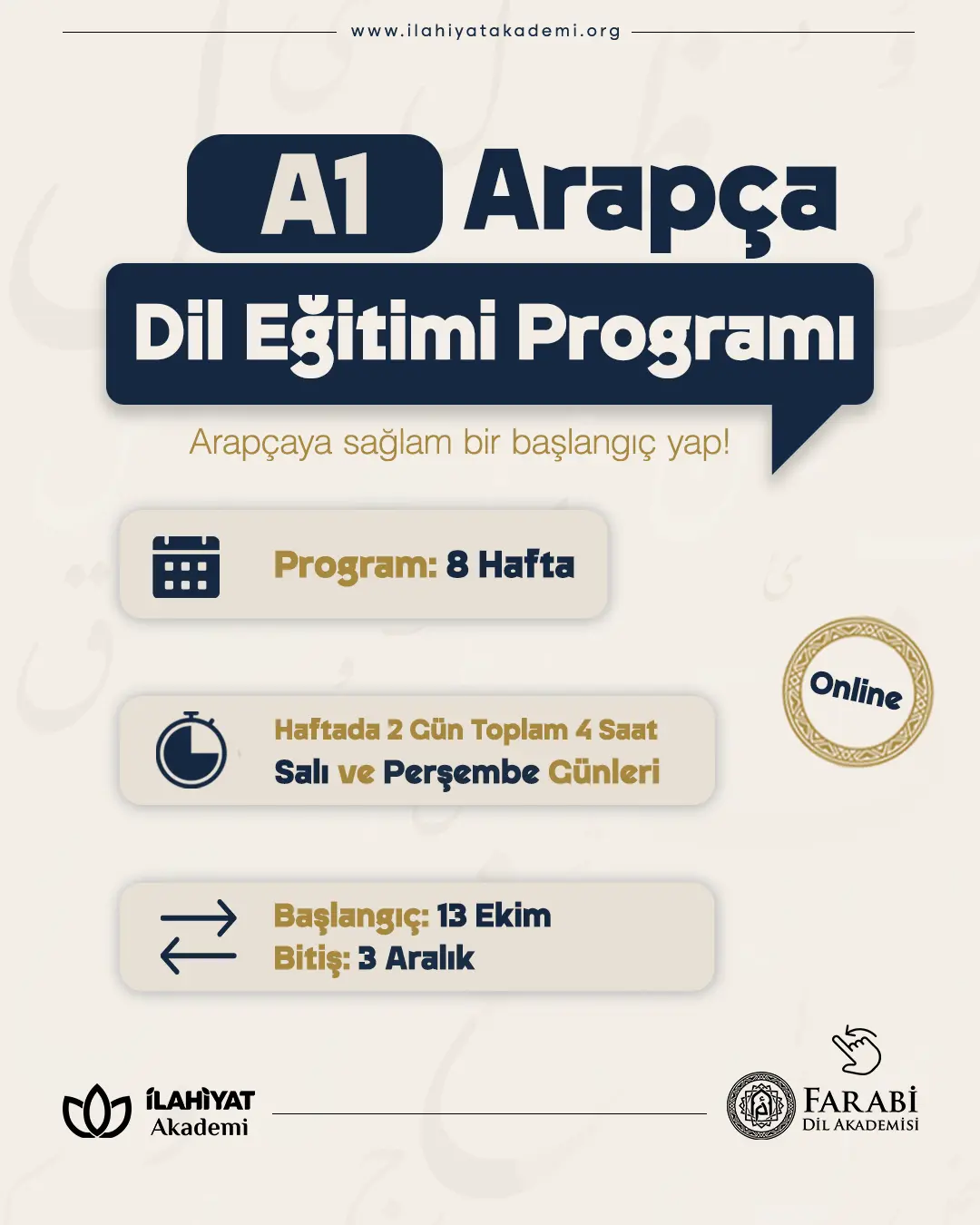 A1 Arapça Dil Eğitimi Programı