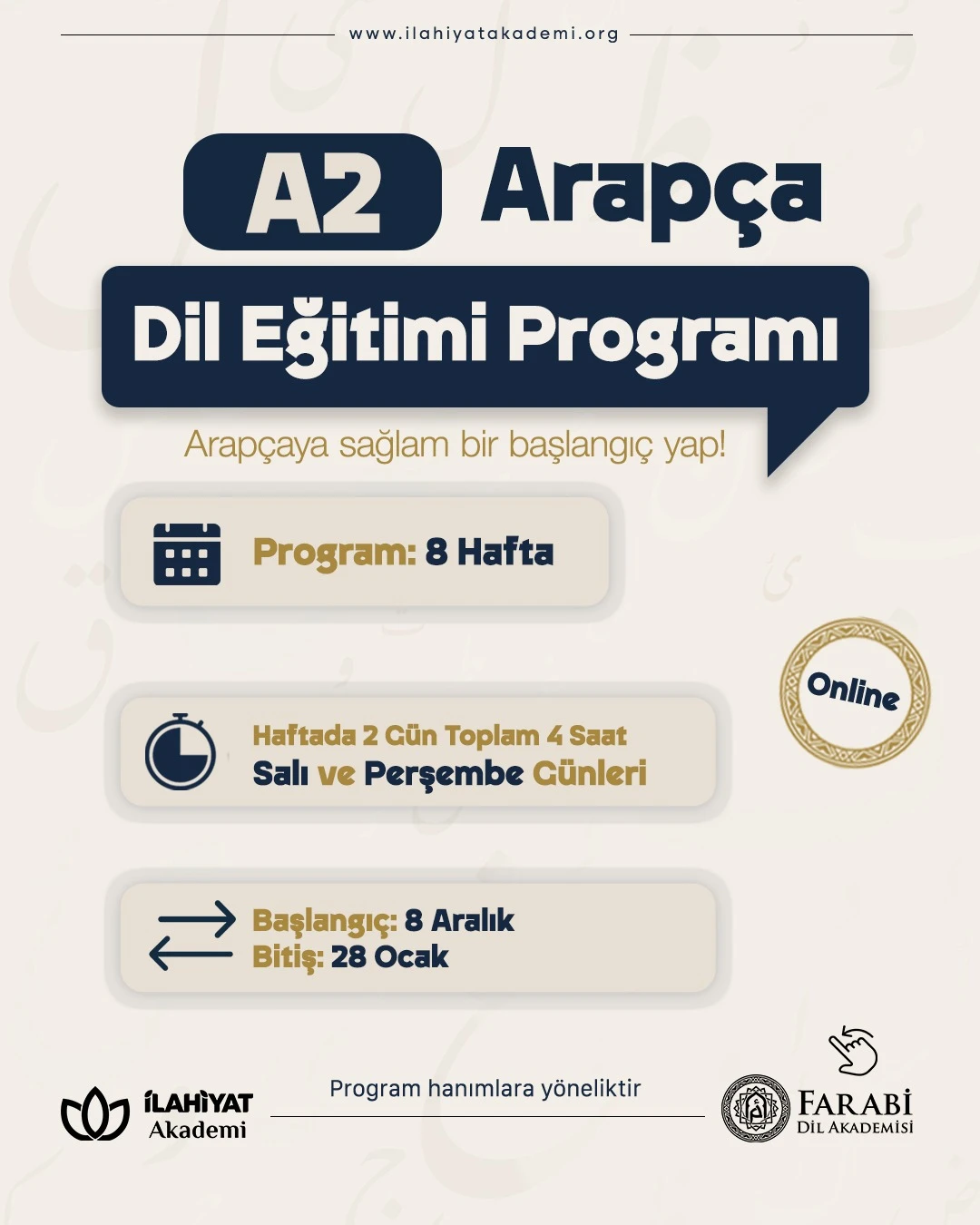 A2 Arapça Dil Eğitimi Programı